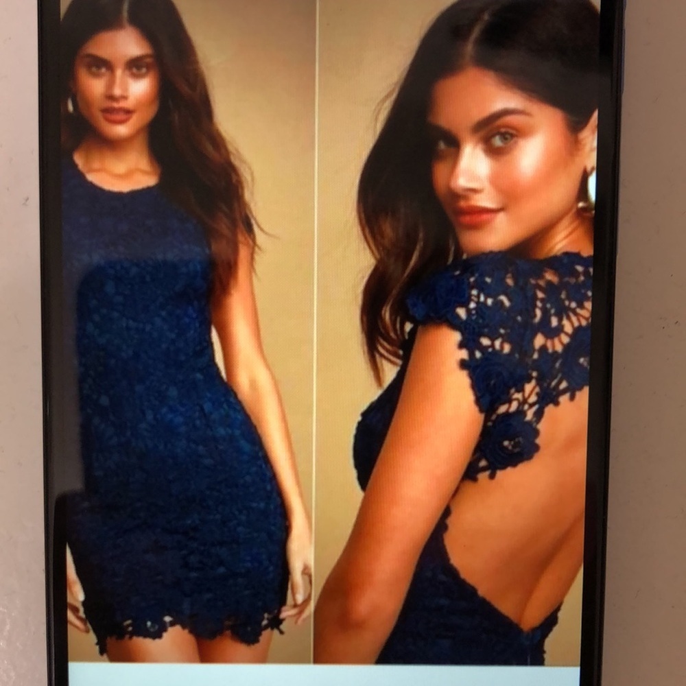 Lulu's Blue Floral Lace Mini Dress